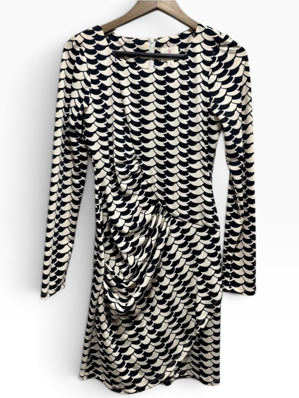 Julie Brown NYC Black White Scallop Print Ruched Mini Dress M